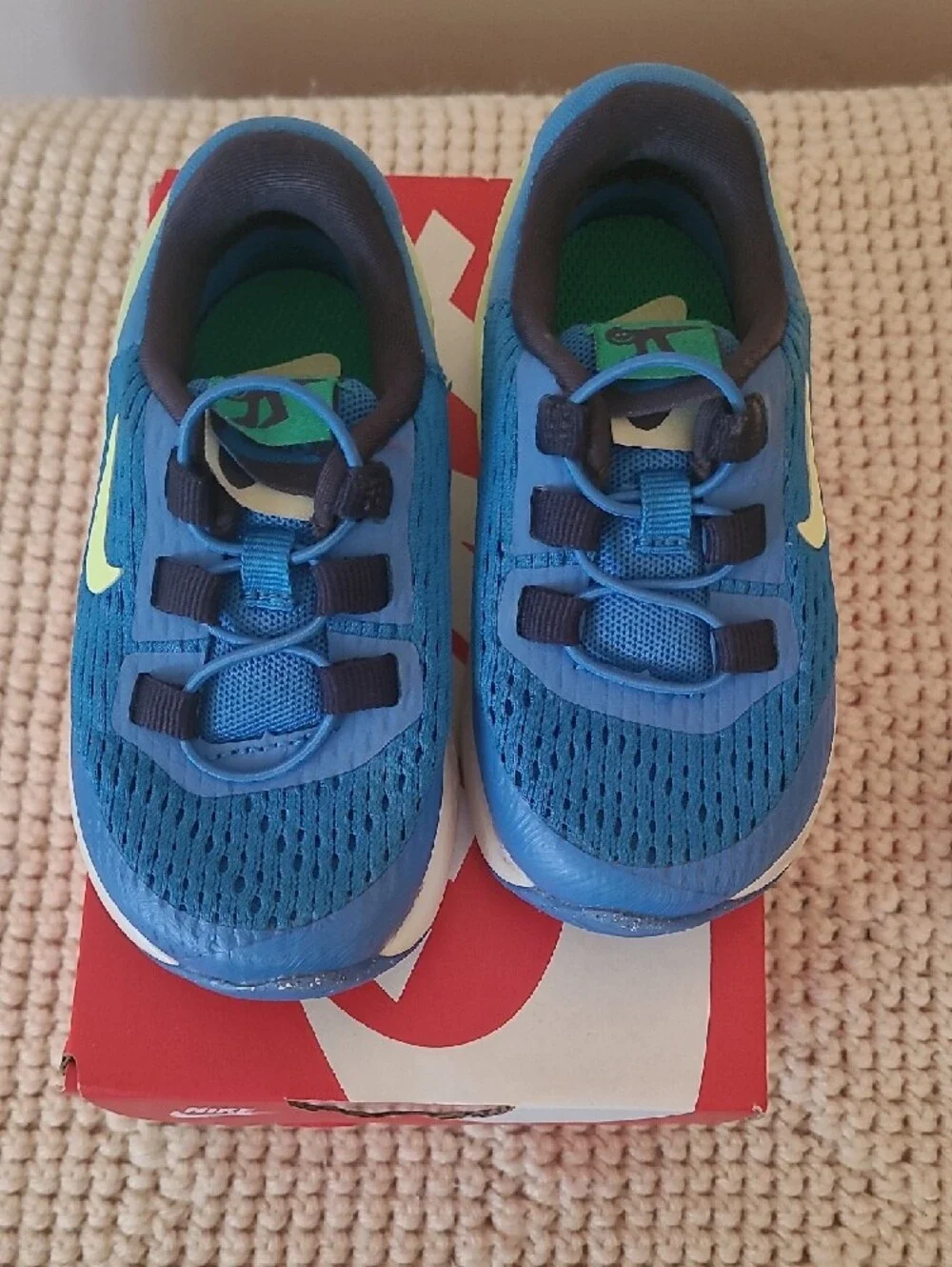 Nike Kids Blue Sneakers with Lime Accents